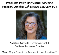 October 2025 Petaluma Virtual Meeting featuring speaker Michelle Hardeman-Guptill